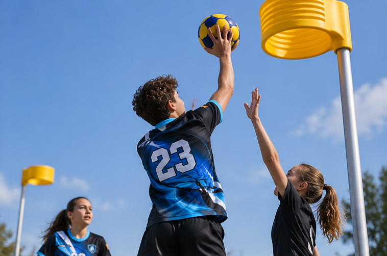 Jugador encistellant a korfbal