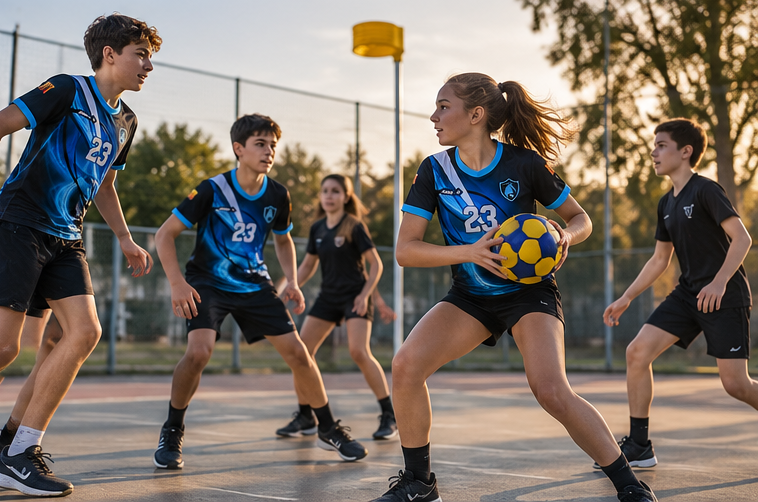Joves jugant a korfbal en equip