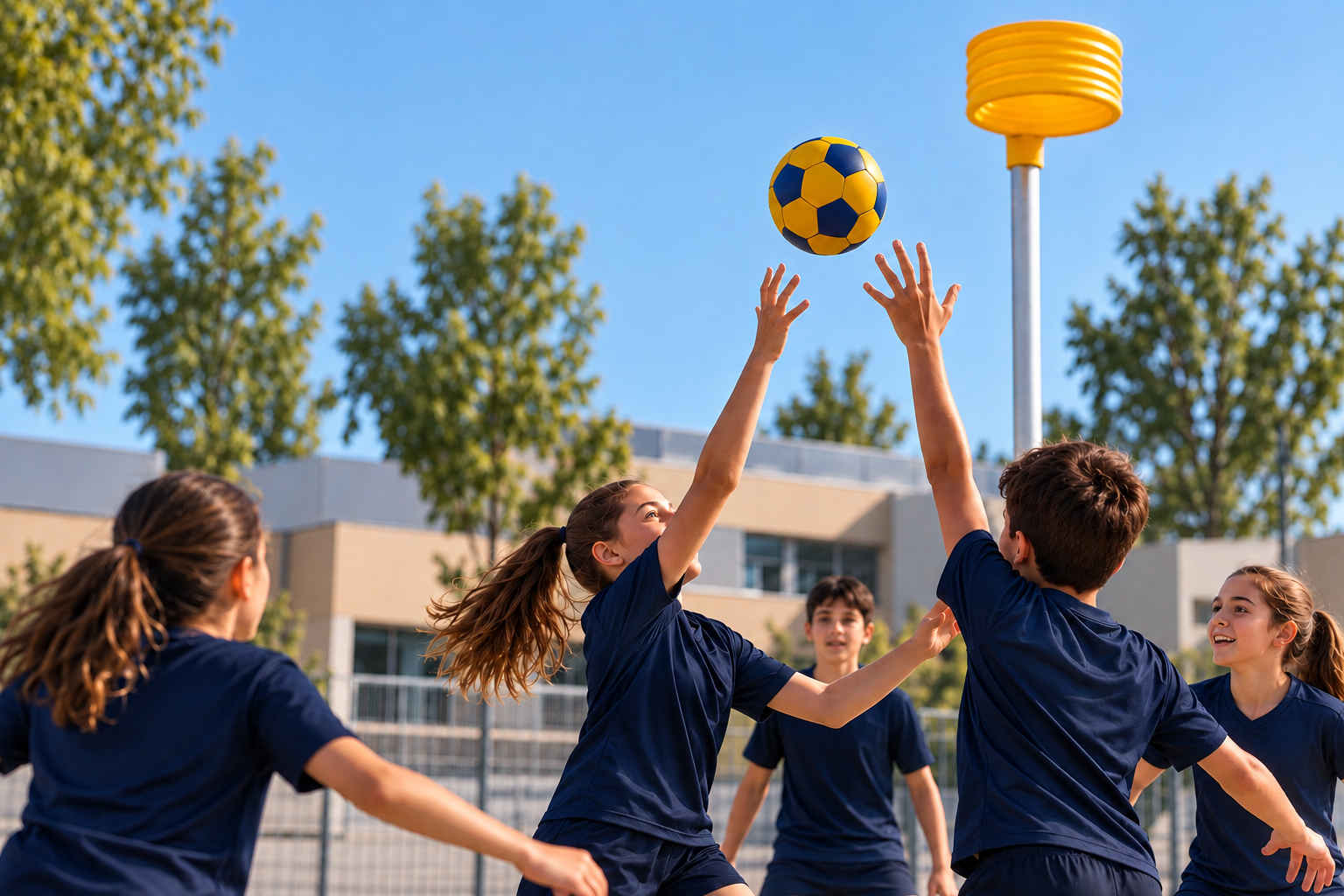 Infants jugant a korfbal durant unes jornades de promoció