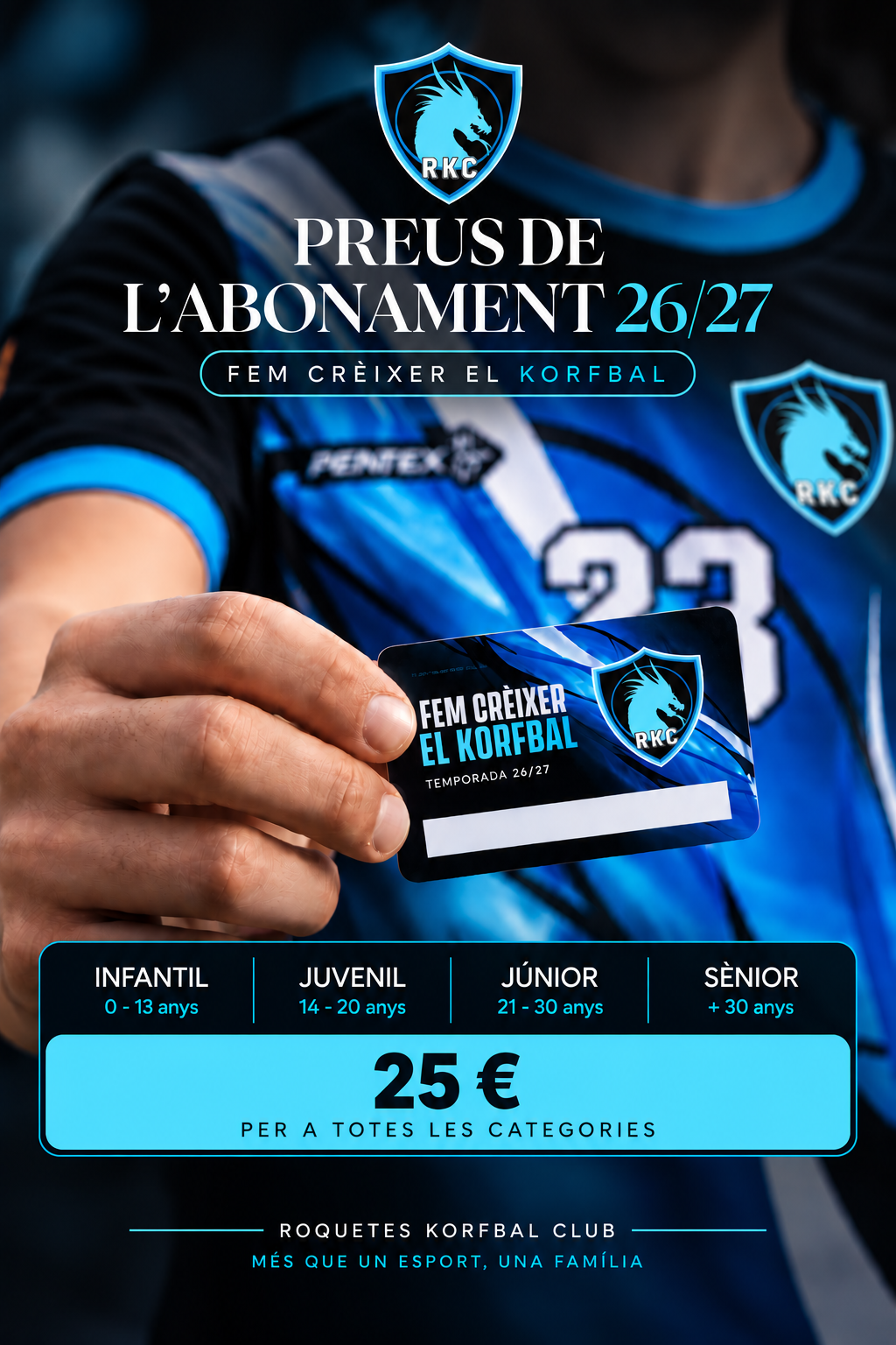Preus de l'abonament 2026/27 del Roquetes Korfbal Club